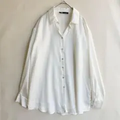 ZARA ザラ　レディース　長袖　サテンシャツ　ホワイト　L ドレス　無地
