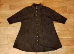 Aラインコート.ワンピース ダークブラウン 七分袖