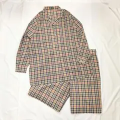 【DAKS】90sチェック柄オープンカラーシアーシャツセットアップ　ベージュ系