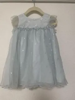 水色 フリル ワンピース カーディガン付き　ベビードレス　バースデーフォト