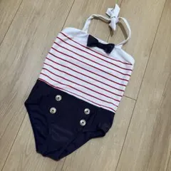 子供用　水着　女の子　90 95 100 110 ボーダー　ママソング　白　紫