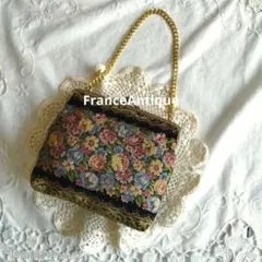 フランスアンティークヴィンテージ*ヨーロッパ*プチポワンがま口バッグ