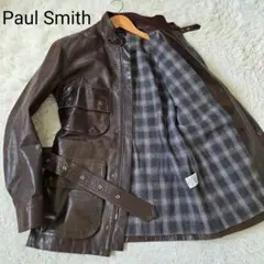 美品 ポールスミス カーコート ラムレザー 希少サイズ L ダークブラウン