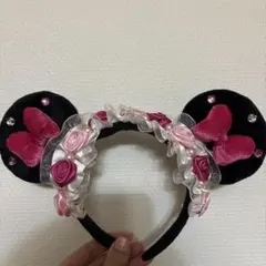 ミッキー耳カチューシャ 花飾り付き