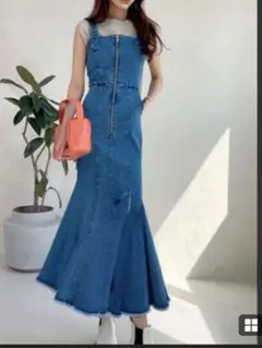 GRL フリンジマーメイドデニムジャンパースカート[gm602] Sサイズ