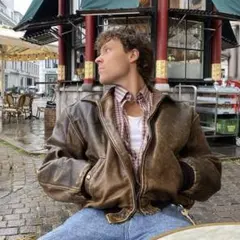 雰囲気抜群 短丈 90s レザージャケット 古着 vintage 本革 A2