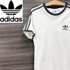 HS45《リンガーネック》アディダス　半袖Tシャツ　トレフォイル刺繡ロゴ　人気