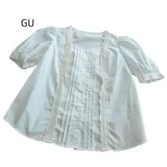 ★GU ブラウス 半袖 ホワイト フリルレース パフスリーブ ジーユー★のサムネイル