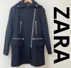ZARA Woman ウール ライダース フーディー ロングコート S 黒