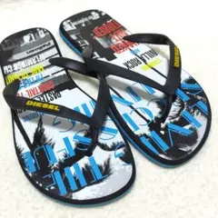 DIESEL ビーチサンダル ブラック マルチカラー ロゴ付 27.5〜28cmのサムネイル