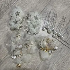 花飾りとパールのヘアアクセサリーセット