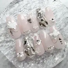 ワンホン韓国フレンチガーリーちゅるんスナ系ネイルチップ量産型ピンクネイル