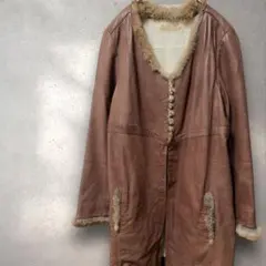 【美品】ボンビュータン リアルレザー ファー コート 羊革 ブラウン 希少 M