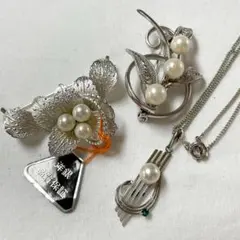 ネックレス ブローチ パール 真珠 まとめ売り 洋銀 シルバー ヴィンテージ