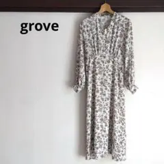 【美品】grove グローブ　エレガント　マキシ丈ワンピース　花柄　サテン調