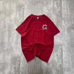 ギルダン 古着 企業系 アメリカ輸入 両面プリント Tシャツ 半袖 赤色 L