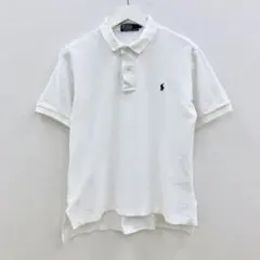 90s ポロ ラルフローレン 半袖 ポロシャツ 白 紺タグ ヴィンテージ M