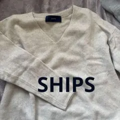 SHIPS ライトグレー Vネック長袖セーター