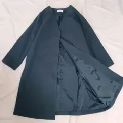 【美品】GLOBAL WORK　ロングコート　ノーカラー　ダークグリーン　L