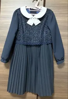 フォーマルワンピース 130cm ネイビー 紺 レース 長袖 プリーツスカート