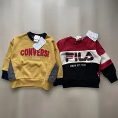 【新品未使用】90サイズ CONVERSE & FILA 裏起毛トレーナー 2枚