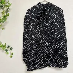 ［ZARA］水玉長袖ブラウス リボン付き（S）黒 薄手