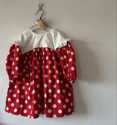 ハンドメイド★ミニーちゃんドットのぽわん袖のワンピース110
