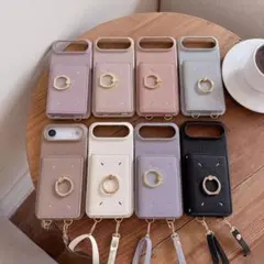 iPhone17ケース　カード収納　ストラップ&リング付　韓国　かわいい　高見え