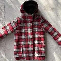 archive ウール製フード付きチェックコート