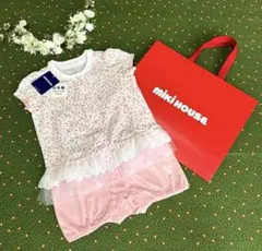 新品タグ付き ミキハウス 小花柄 ロンパース ショートオール チュール 80cm