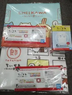 1番くじ　ちいかわ　F賞　タオル　2点　E賞　お冷グラス　3点セット