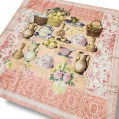 ロエベ カレ90 大判スカーフ 食卓 フルーツ 花 シルク100% タグ付き