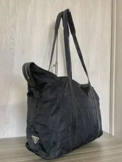 【極稀少】 PRADA トートバッグ　三角ロゴプレート　ナイロン　レザー　黒