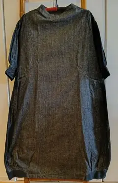 ダークグレー デニム風 七分袖ワンピース