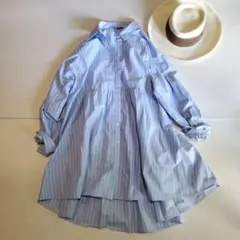 【美品】ザラ　ストライプ　ティアードシャツワンピース　XL　大きいサイズ