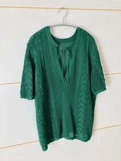 LOWRYS FARM 透かし編み Vネックニット　半袖　FREE