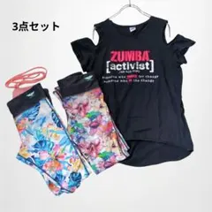 3点セット ヨガウェア ズンバ tシャツ ショルダーカット スポウト レギンスのサムネイル