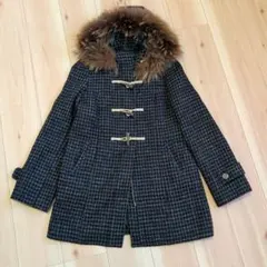 オンワード組曲 リアルラクーンファー付 3WAY 千鳥格子ダッフルコート 黒 L