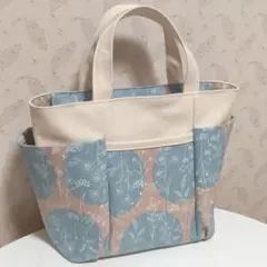 生成とボタニカル水玉花　サイドポケット トート　ハンドメイド