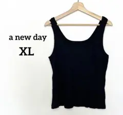 a new day ブラック タンクトップ【XL】細リブ　インナー　レディース