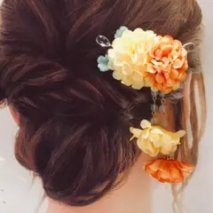 髪飾り　フラワー　クリップ　浴衣　和装小物　ヘアアクセサリー　オレンジ系 1個