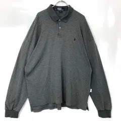 90sラルフローレンPOLORalphLauren長袖ポロシャツボーダーロゴ刺繍