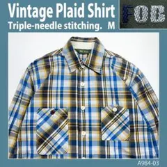 【名作】3本針カラカン　チェック柄　ガチャポケ　長袖シャツ　M◆古着ヴィンテージ