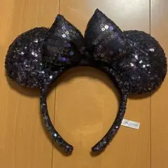 ディズニー スパンコール カチューシャ ブラック パープル 黒 紫