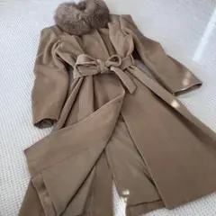 パレスガーデン　L　ウール×アンゴラロングコート　ブルーフォックスファー