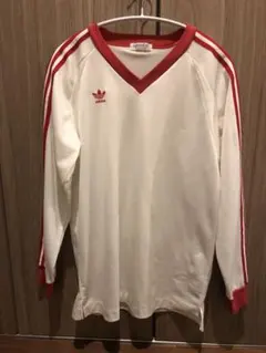 adidas Vネック長袖シャツ ホワイト/レッド