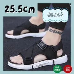 25.5cm メンズ スポーツサンダル プール ブラック 黒メッシュ厚底サンダル