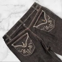​【00s Vintage】デニムパンツ 刺繍ポケット Y2K ブラック 13号