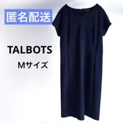 TALBOTS ネイビー M 半袖 ひざ丈ワンピース ポケット付きのサムネイル