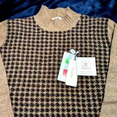 千鳥柄チェックニットセーター Lサイズ　イタリア製　ウールアンゴラ混新品タグ付き